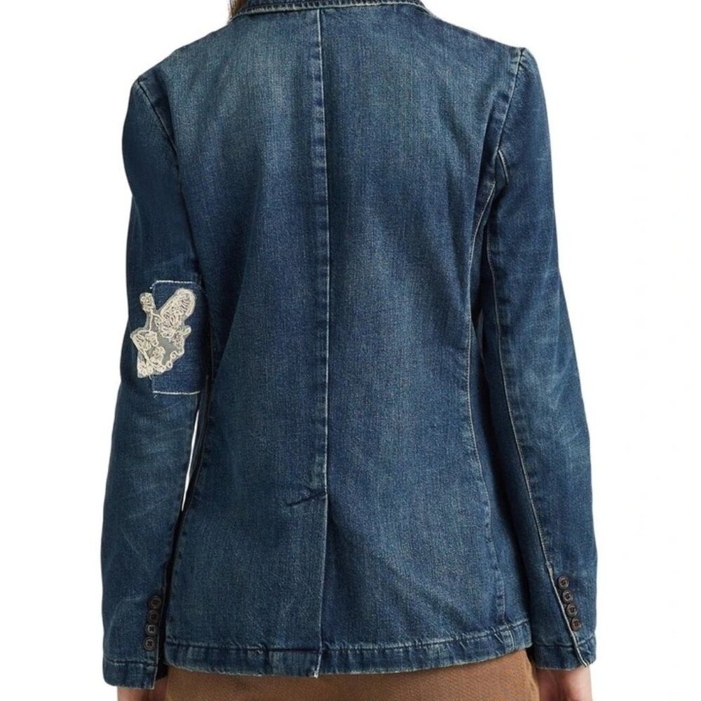 NWT Lauren Ralph Lauren Women's Lace Patchwork Denim Indigo Blazer 8 - Picture 2 of 9